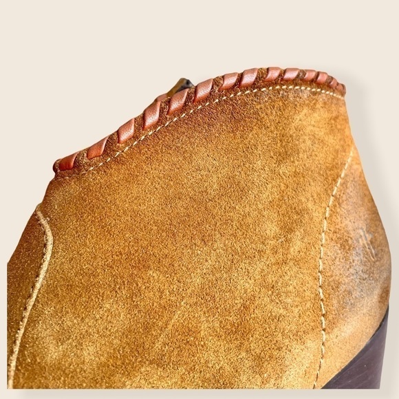 Frye Nora Chestnut/Tan Leather Suede Zip Heeled Fall/Winter/Spring Ankle Booties - Picture 12 of 16